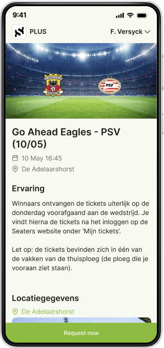 PLUS app showing a VriendenLoterij Eredivisie match detail